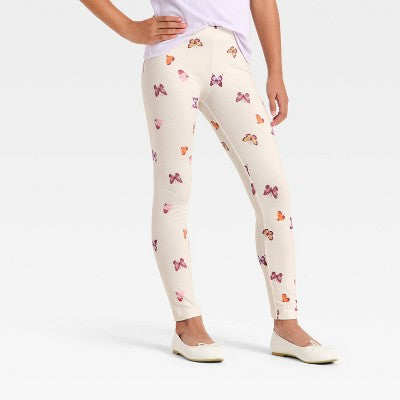 Girls' Butterfly Printed Leggings - Cat & Jack Light Beige XXL