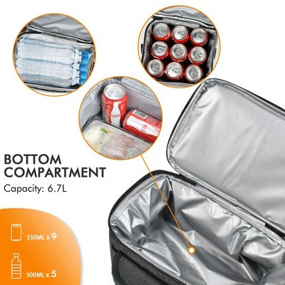 Tirrinia Large Lunch Tote Bag for Men Women Insulated Dual Compartment Leakproof Lunch Box Reusable Thermal Lunch Cooler Tote with Front Pocket
