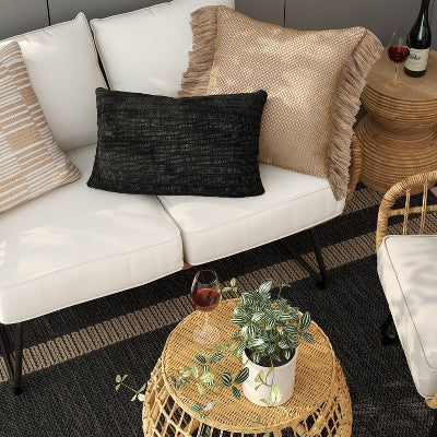 20"x20" Faux Natural Knit Fringed Pillow Tan - Threshold