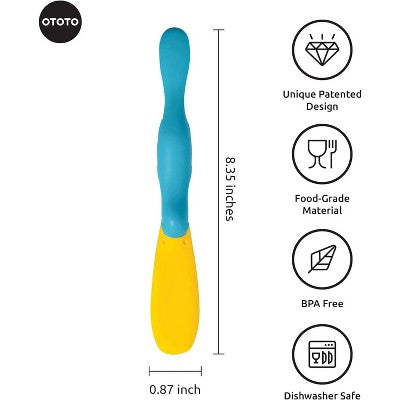 Ototo Splatypus Jar Spatula: Ergonomic Silicone, Dishwasher-Safe, Yellow & Blue, Non-Slip Handle
