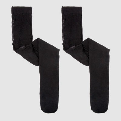 Girls' High Waisted 2pk Pantyhose - Cat & Jack Black 12-14