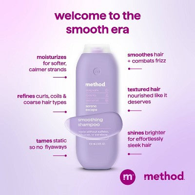 Method Serene Escape Smoothing Shampoo Sulfate & Silicone Free - 14 fl oz: Moisturizing, For Dry Hair, Liquid