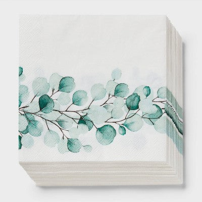 30ct Botanical Disposable Lunch Napkins Sage - Spritz