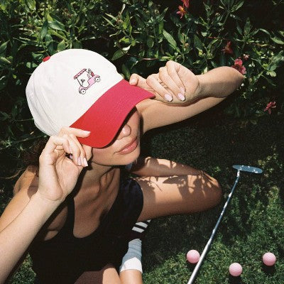 Golf Cart Hat - Frasier Sterling Cream/Red: Adjustable Woven Baseball Hat