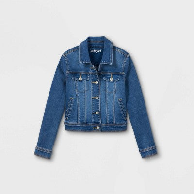 Girls' Jean Jacket - Cat & Jack Medium Wash M: Snap Closure, Denim Style