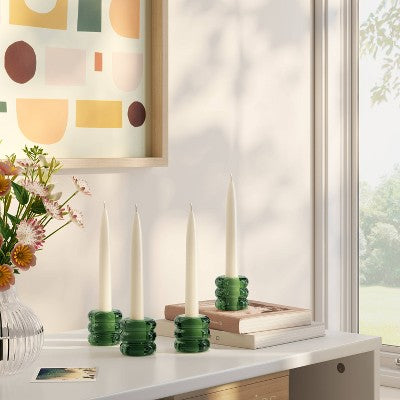 4pk Bubble Glass Taper Candle Holder Green - Room Essentials