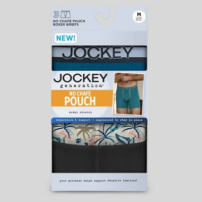 Jockey Generation Men's No Chafe Pouch Ultra Soft Stretch Boxer Briefs 3pk - Black/Light Beige/Dark Teal Blue S