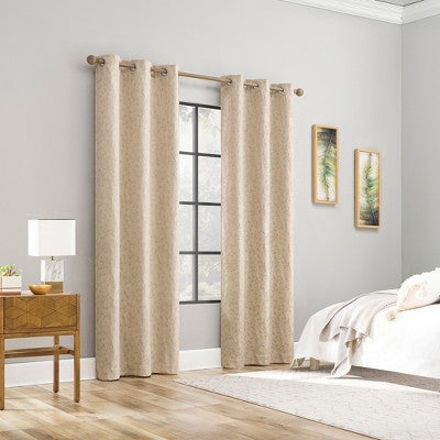 40"x84" Sun Zero Brinlee Leaf Silhouette 100% Blackout Grommet Curtain Panel Taupe: Modern Floral, Energy Efficient