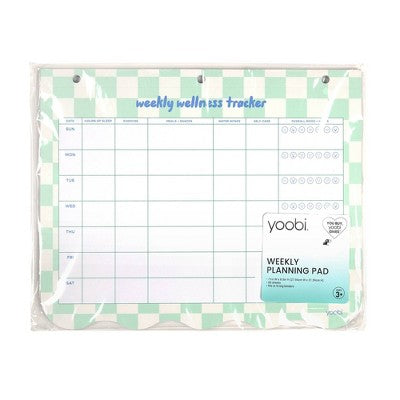 Yoobi Weekly Wellness Tracker Notepad 11"x8.5" Teal and Cream Checker Habit and Self Care Organizer