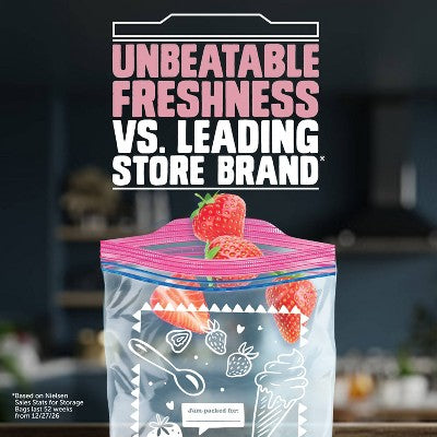 Ziploc Spring Berry Print Food Storage Quart Bags - 48ct: Seal Lock, Multipurpose, Snacks, Fruit and Vegetables