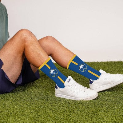 NHL Buffalo Sabres Rise Up Crew Socks - Large: Cushioned Heel & Toe, Knit Fabric