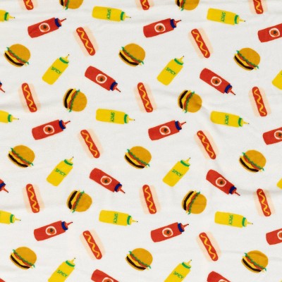 Printed Hot Dog Hamburger Plush Throw Blanket Tomato Red/Pearl - Room Essentials