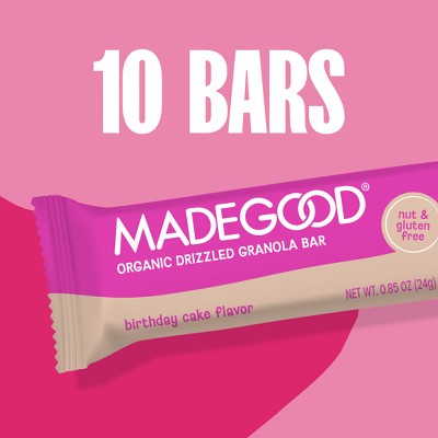 MadeGood Chocolate Drizzled Birthday Cake Flavor Granola Bars Family Pack - 8.5oz/10ct