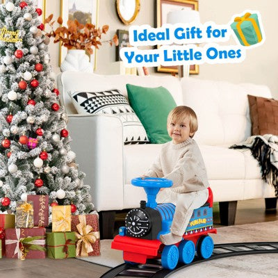 Costway 6V Electric Kids Ride On Train Motorized Train Toy w/ Track & 6 Wheels Navy (LOCAL PICKUP ONLY)