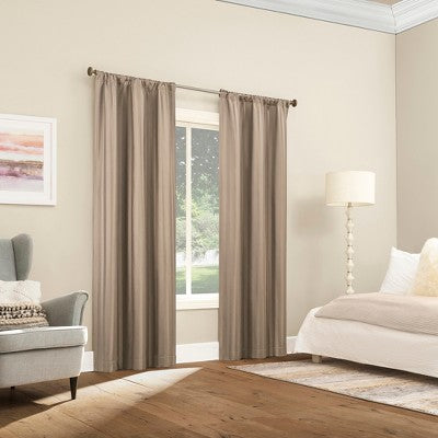 2pc 37"x84" Sun Zero Dimani Satin Striped 100% Blackout Rod Pocket Curtain Panel Pair Taupe: Energy Efficient, Noise Reduction