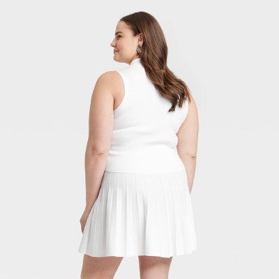 Women's Polo Collar Pullover Sweater Tank - A New Day White XXL
