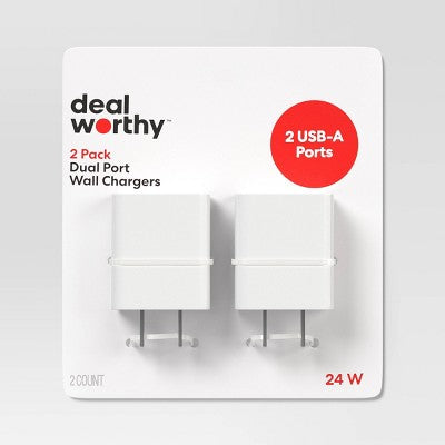 Dual Port USB-A Home Charger 2pk - dealworthy White