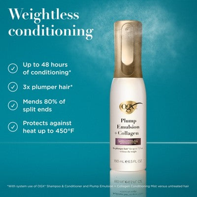 OGX Plump Emulsion + Collagen Conditioning Hair Mist Spray - 6.5 fl. oz: For All Hair Types, Damage Repair