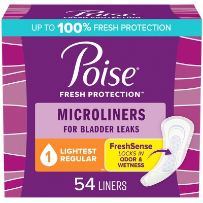 Poise Daily Incontinence Microliners - Lightest Absorbency - 1 Drop - Regular - 54ct
