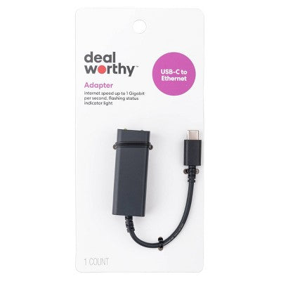 USB-C to Ethernet Adapter - dealworthy - Black
