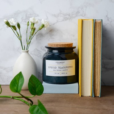 Foundry Candle Co. Glass Spiced Blackberry Jar Candle with Lid Navy Blue 15oz