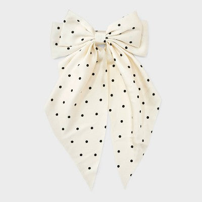 Satin Polka Dot Double Bow Hair Barrette - A New Day Ivory: Classic Pattern, Recycled Polyester, All Hair Types