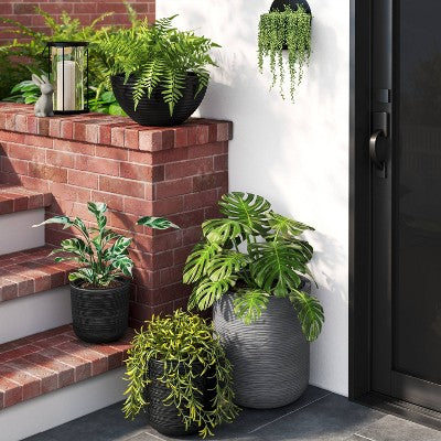 Fluted Outdoor Planter Black 10" - Threshold