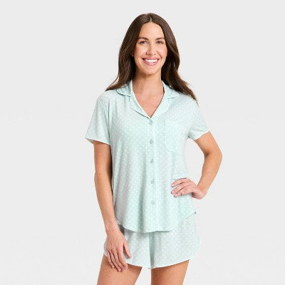 Women's Notch Collar Shirt and Shorts Pajama Set - Auden Mint S