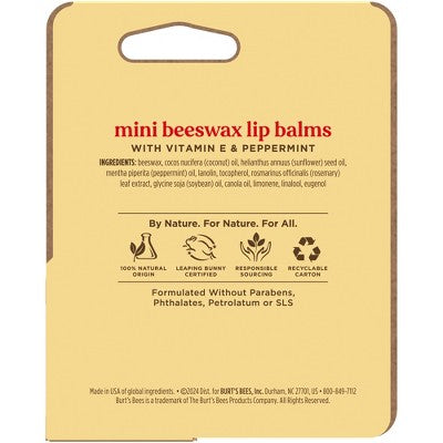 Burt's Bees Beeswax Must-Have Minis Lip Balm Set - 0.049oz/2ct: Moisturizing, Paraben-Free, Sulfate-Free, Peppermint Flavor