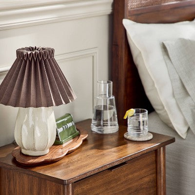 Ceramic with Brown Knife Pleat Shade Accent Table Lamp Sour Cream - Hearth & Hand with Magnolia