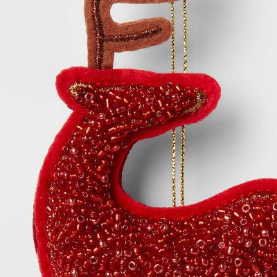 Beaded Fabric Deer Christmas Tree Ornament Red - Wondershop: Indoor Holiday Decor, 5.75" Height