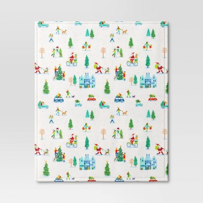 Christmas Scene Printed Plush Throw Blanket Ivory - Wondershop