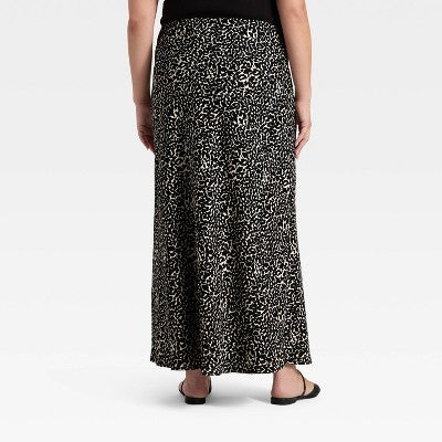 Women's Maxi Slip A-Line Skirt - A New Day Cream Leopard Print 2X