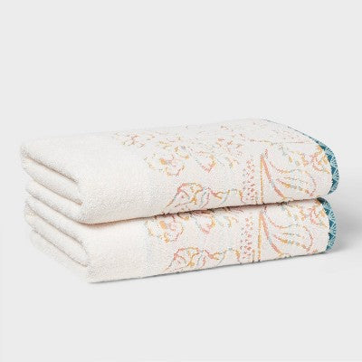2pc Boho Border Floral Bath Towel Multi - Threshold