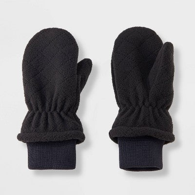 Toddler Quilted Fleece Mittens - Cat & Jack Black 12-24M