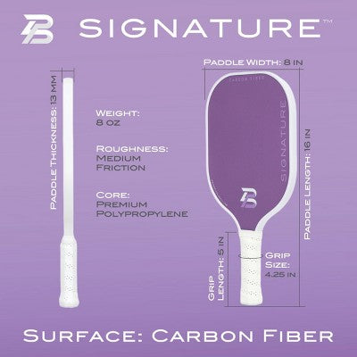 PBPRO Signature Carbon Fiber Pickleball Paddle - Lavender: Polypropylene Core, Traditional Frame