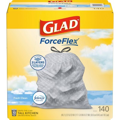 Glad ForceFlex Drawstring Trash Bags - Febreze Fresh - 13gal/140ct