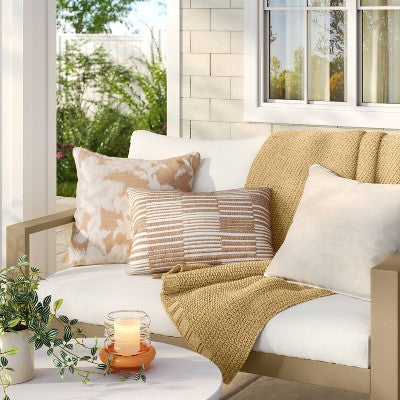 18"x18" Reversible Velvet Pillow Ivory/Khaki - Threshold
