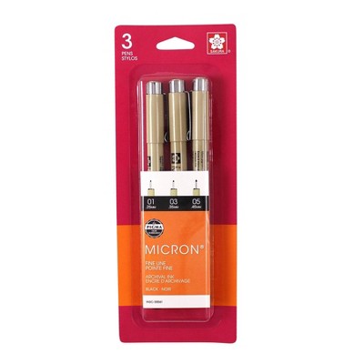 3pk Micron Archival Ink Multi-Size Tip Pen Set - Black: Pigma Micron Drawing Pens, Fine 0.45mm, Porous Point, 3 Count
