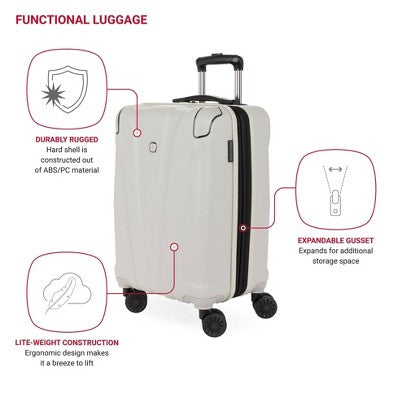 SWISSGEAR Cascade Hardside Carry On Spinner Suitcase - Sustained Gray: Tear-Resistant, 8 Wheels