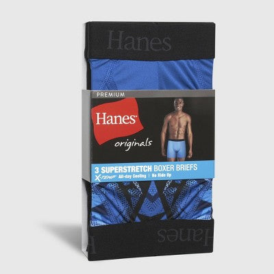 Hanes Originals Premium Super Stretch Boxer Briefs 3pk - Blue/Black L