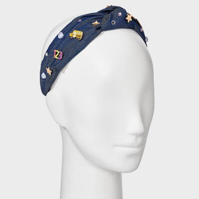 Teacher Icon and Pearl Charm Top Knot Headband - Multicolor