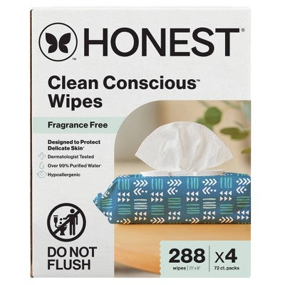 The Honest Company Clean Concious Sensitive Skin Baby Wipes - Balance Blues - 288ct: No Fragrance Added, Pull-Out Dispenser