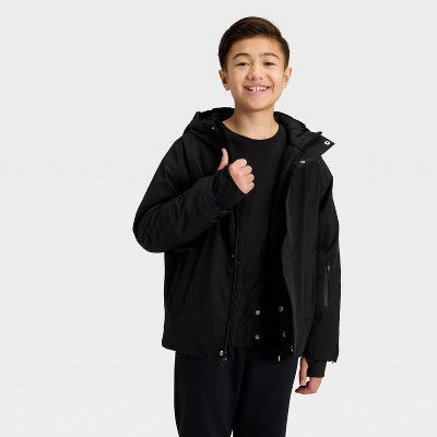Kids' Hooded Snowsport Jacket - All In Motion Black L