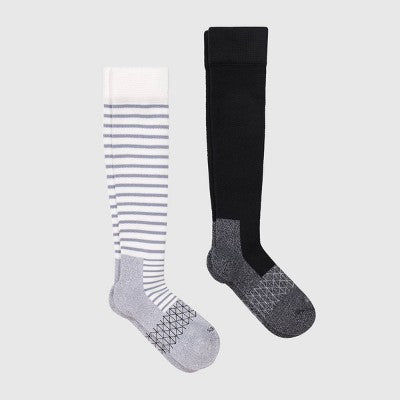Hanes Women's Absolute Wellness 2pk Over-the-Calf Socks, Mild Graduated Compression - Gray/Black 5-9: Cotton Blend, Cushioned Sole, Seamless Toe