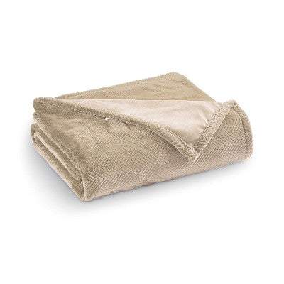 Brookstone Full/Queen Heated Micro Herringbone Blanket Taupe