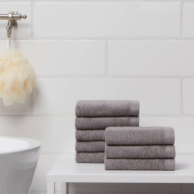 8pk Antimicrobial Washcloth Set Gray - Room Essentials: Midweight Cotton Terry, Machine Washable
