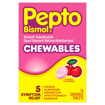 Pepto-Bismol Chewable Tablets, Upset Stomach Relief, Anti Diarrheal - Cherry - 30ct