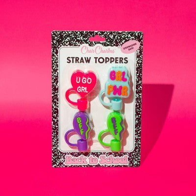 CharCharms 4pk Straw Toppers Pink