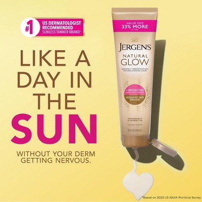 Jergens Natural Glow Brightening Daily Moisturizer + Self Tanner Tanning Lotion - Medium to Deep - 10 fl oz